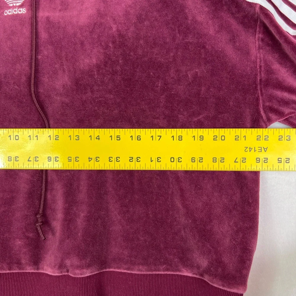 adidas Originals Cropped Velour Hoodie in Maroon/Burgundy Sz S - Picture 5 of 12
